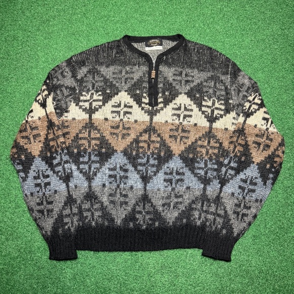 True Vintage 60s 70s Mohair Sweater Earth Tones Grandpa Fashion (Medium)